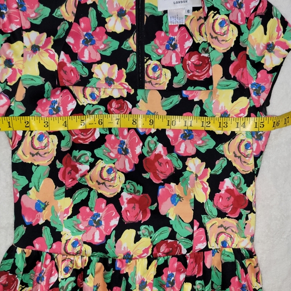 London Designer Helene Berman Floral Dress Size 6 Black Lining With Tulle - Picture 6 of 12